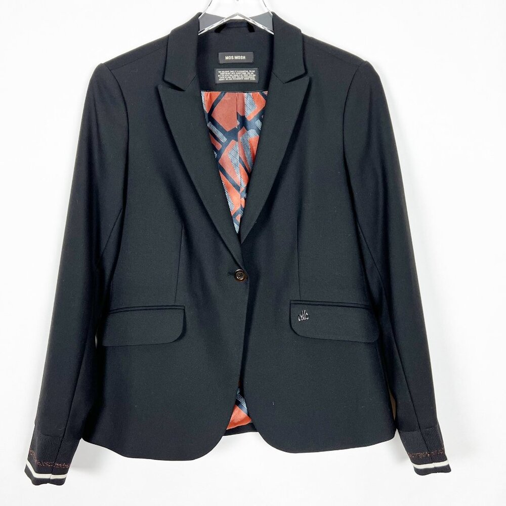 Mos Mosh Blake Celeb Blazer Womens EU 38 | US 6/8 Black Rib Knit Striped Cuffs - Picture 2 of 15